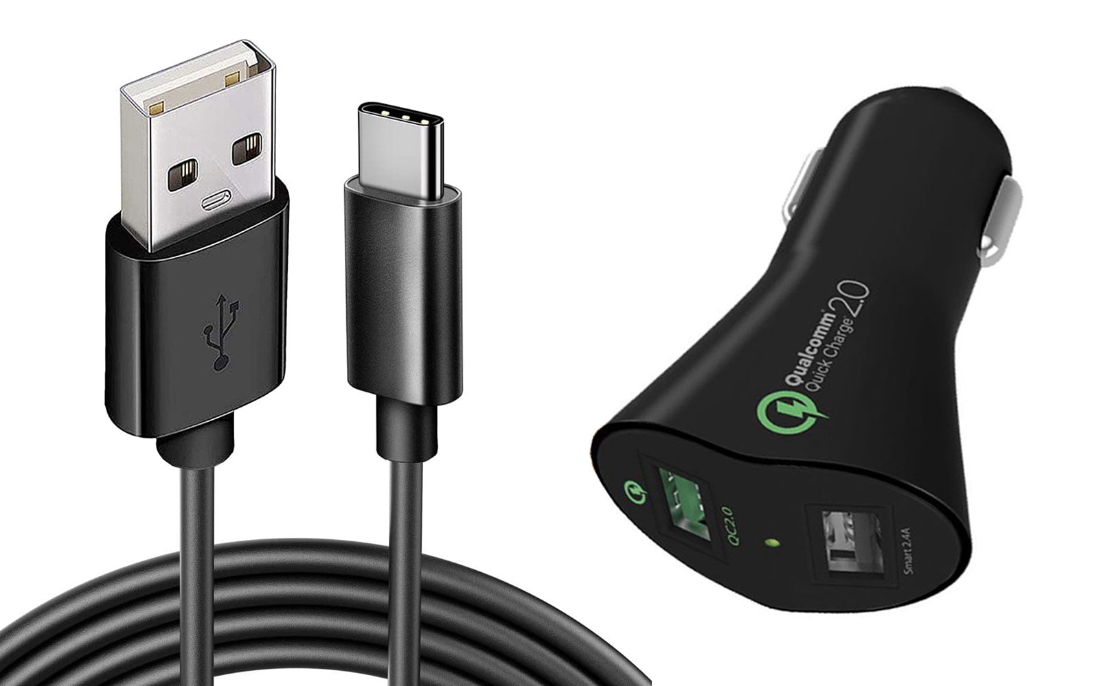 Car Charger Compatible With iPhone 16e/17e - 30W Fast 2-Port USB 6ft Cable Type-C Quick Charge