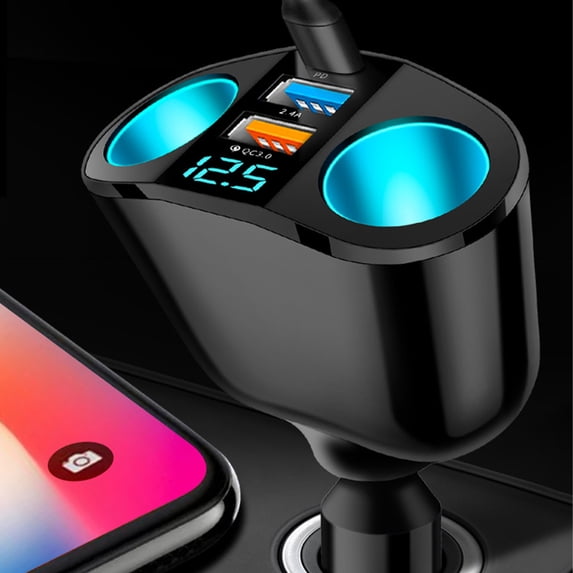 Car Charger with Digital Voltage Display, QC3.0+PD20W Fast Charging for 2 Devices – 120W Dual USB Cigarette Lighter Splitter for Cars Trucks 12V-24V Safe Multi-Port Power