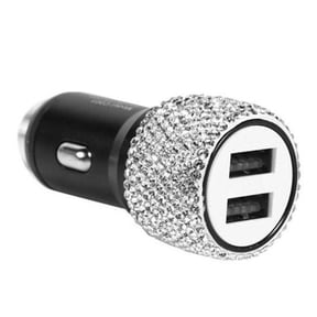 Car Charger,Dual USB Port Fast Charging,Safety Hammer Design To Help Break Windows In Emergencies With Bling Rhinestones Crystal ,No More Cable Clutter