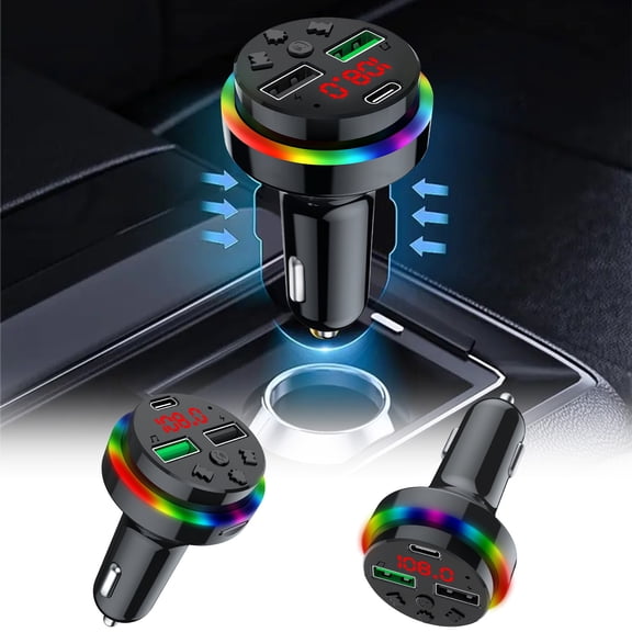Car Charger Fast Charging QC3.0 with Bluetooth 5.0 Transmitter, Dual USB Ports 3.1A Adapter, LED Digital Display, FM Modulator for MP3 Playback, 12V/24V Vehicle Power Adapter