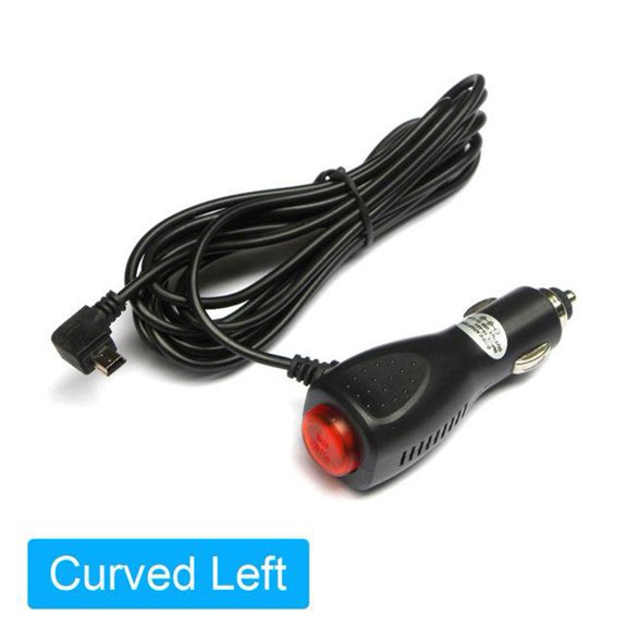Car Charger with for Mini USB Port and On/Off Switch for Dash Cam, 12V-24V to 5V 2A Power Adapter, 3.5m Hardwire Cable Kit for Vehicle DVR Camera Recording(Curved Left)