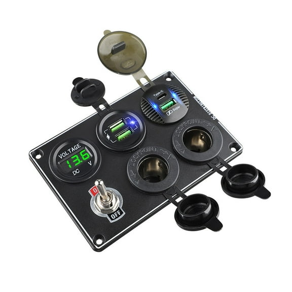 Car Charger Multi-Functions Aluminum Panel Socket Port USB for RV Yacht Travel Trailers whit Light ,Fast Charging Devices