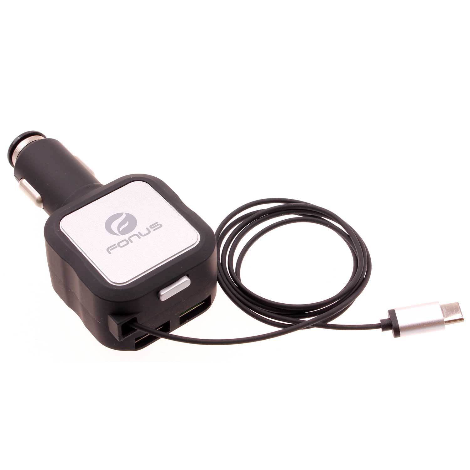 Car Charger Retractable for Samsung Galaxy A05/A13 5G/A14 5G/A23 5G/A33 5G/A53 5G/A73 5G - 4.8Amp Type-C 2-Port USB Fast Charge DC Power
