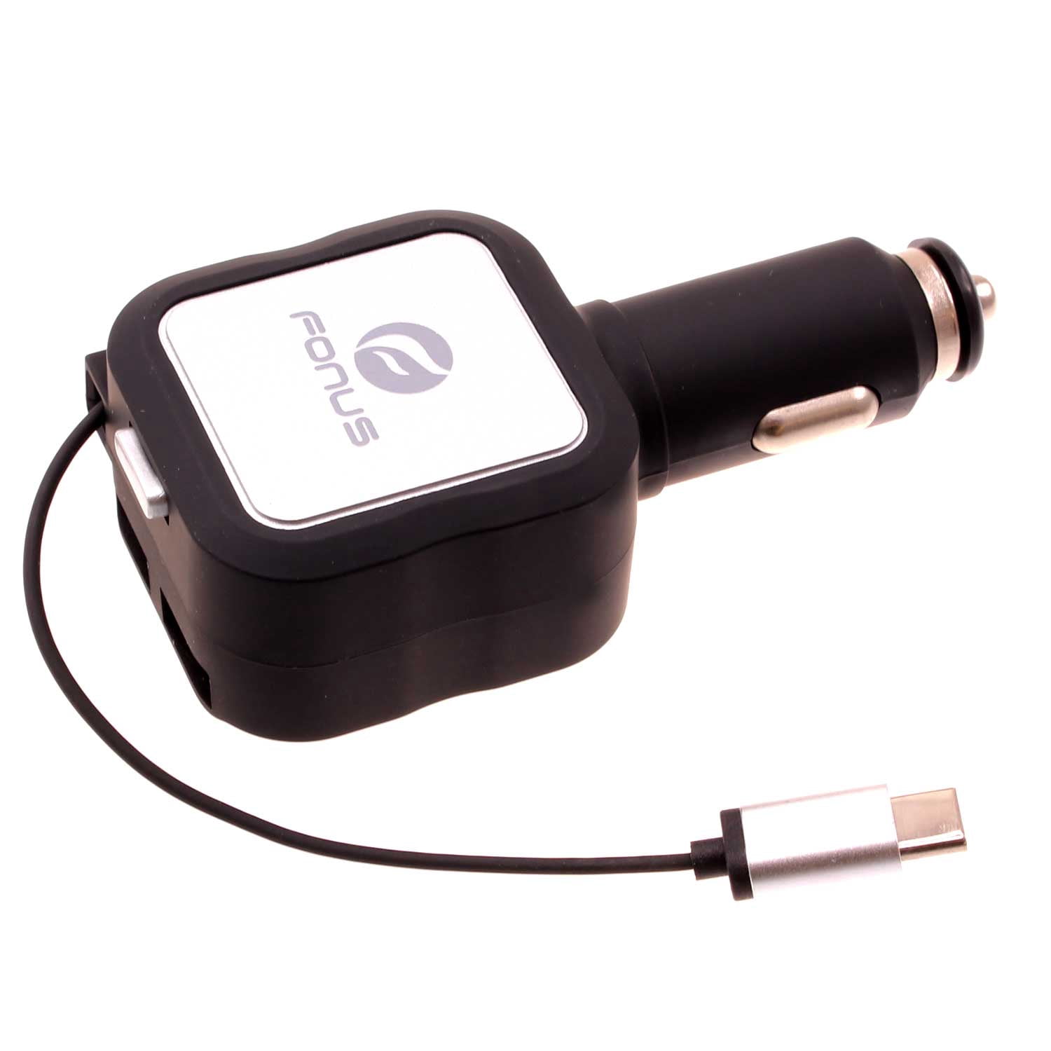 Car Charger Retractable for Samsung Galaxy A05/A13 5G/A14 5G/A23 5G/A33 5G/A53 5G/A73 5G - 4.8Amp Type-C 2-Port USB Fast Charge DC Power