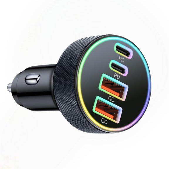 Car Charger USB C, 4-Port 90W Super Fast Charging Car Phone Charger Accessories Dual USB-C & USB-A Cargador Carro Cigarette Lighter Adapter for iPhone 17 16 15 14 13 12, iPad, Galaxy, Tablet, Android
