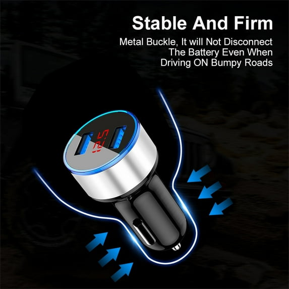 Car Charger USB C Fast Charge,Car Charger 2 Port Cigarette Lighter USB Adapter LED Voltage Monitor,Cigarette Lighter Adapter USB C Compatible for Android Phone and Tablet Devices,Silver