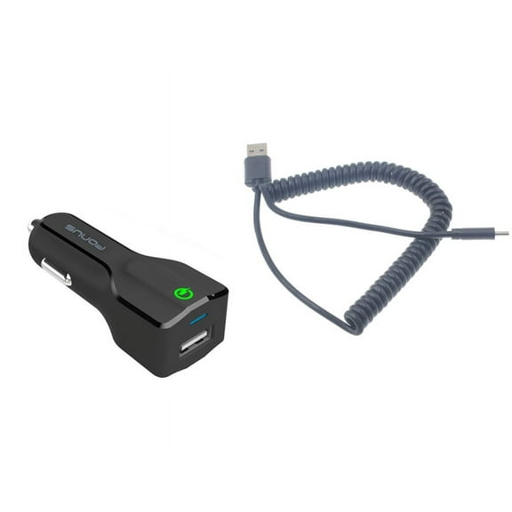 Car Charger For Verve Connect, ZMax 11 - 18W Fast USB Port Coiled Cable Type-C Quick Charge DC Socket Power Adapter USB-C Cord for Consumer Cellular Verve Connect, ZMax 11