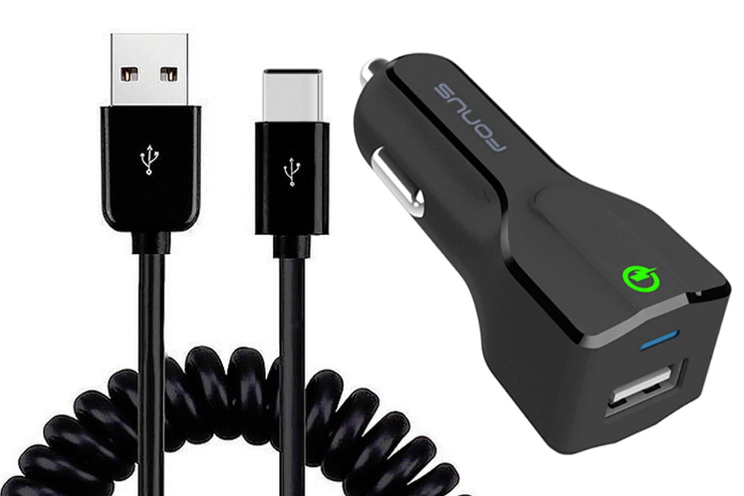 Car Charger for Google Pixel Tablet 11" (2023) - 18W Fast USB Port Coiled Cable Type-C Quick Charge DC Socket Power
