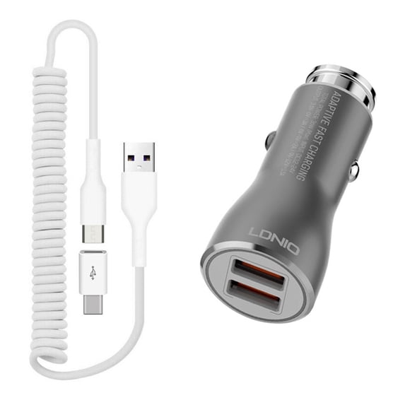 Car Charger for Kyocera DuraForce Pro 3 Phone - 36W Fast 2-Port USB Coiled Cable Type-C Quick Charge W7O for DuraForce Pro 3 (2023) Model