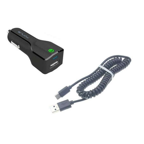 Car Charger for Nokia C200/C100 Phone - 18W Fast USB Port Coiled Cable Type-C Quick Charge DC Socket J9D for Nokia C200/C100 Models