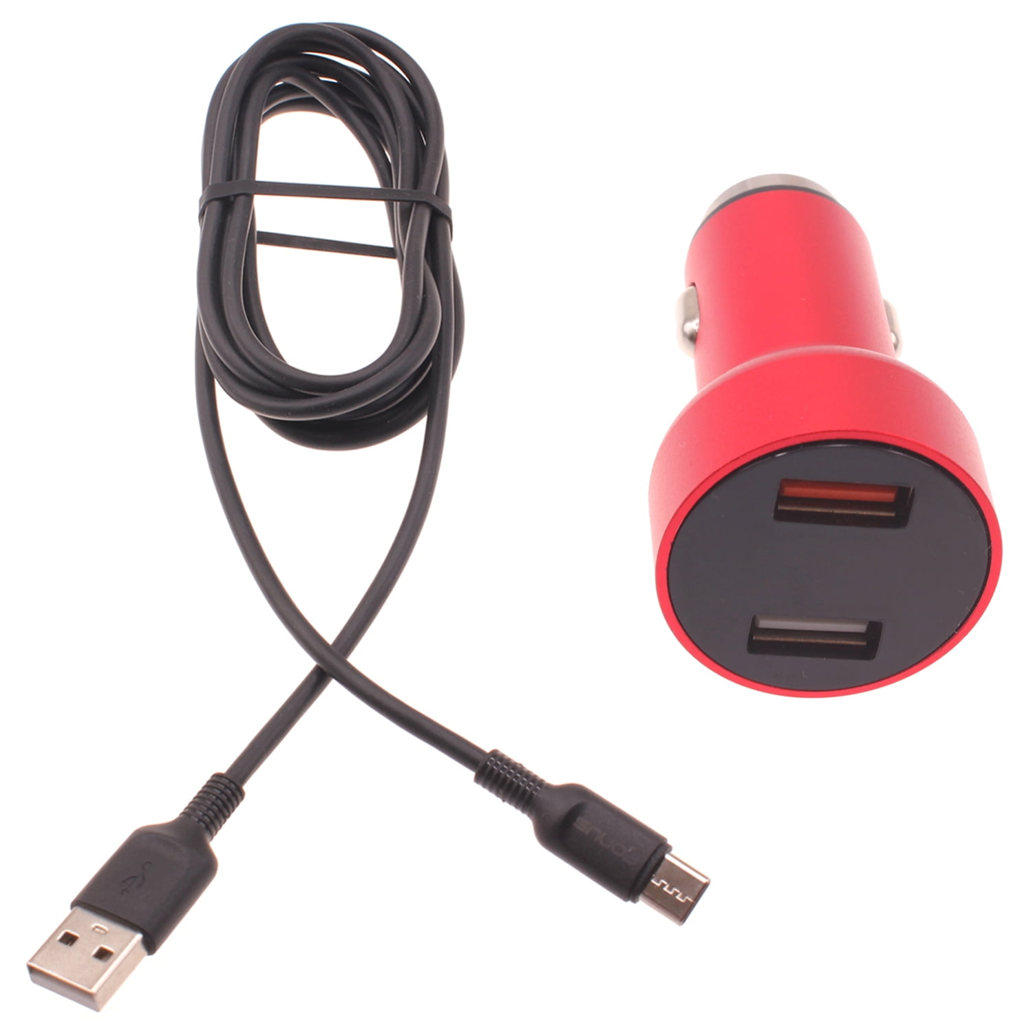 Car Charger for Nokia C200, T20/T21 - 24W Fast 2-Port 6ft USB-C Cable DC Socket Power for Nokia C200, T20/T21