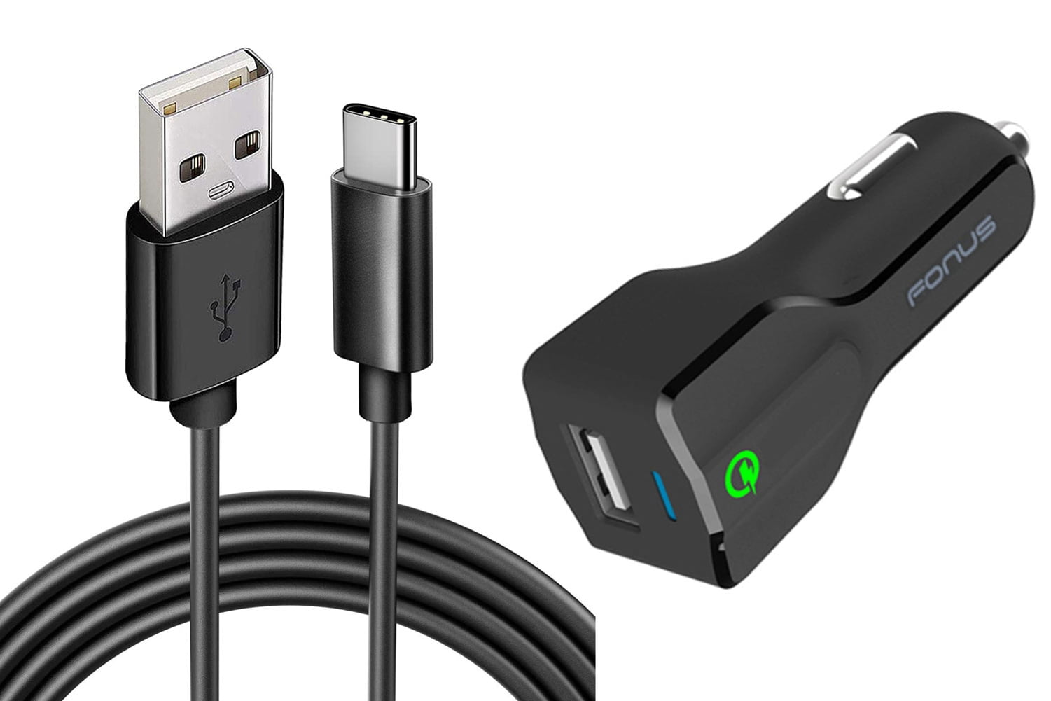 Car Charger for Nokia C200, T20/T21 - 24W Fast 2-Port USB 6ft Cable Type-C Turbo Charge for Nokia C200, T20/T21