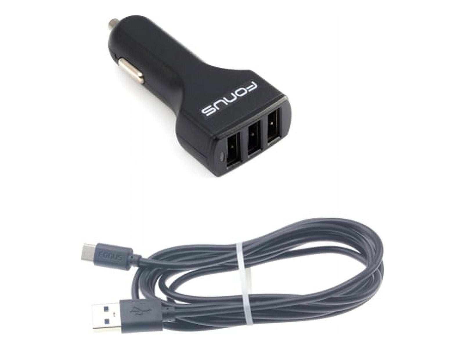 Car Charger for Nokia C200, T20/T21 - 36W 3-Port USB 4.8A Type-C Cable 6ft for Nokia C200, T20/T21