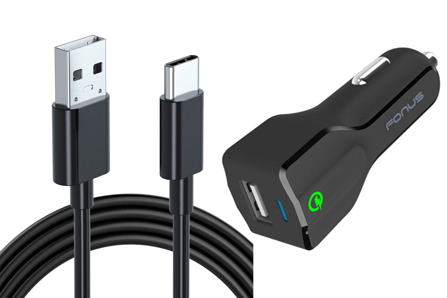 Car Charger for Nokia C300, G100, C110, G310 5G Phones - 24W Fast 2-Port USB 6ft Cable Type-C Turbo Charge for Nokia C300, G100, C110, G310 5G Models
