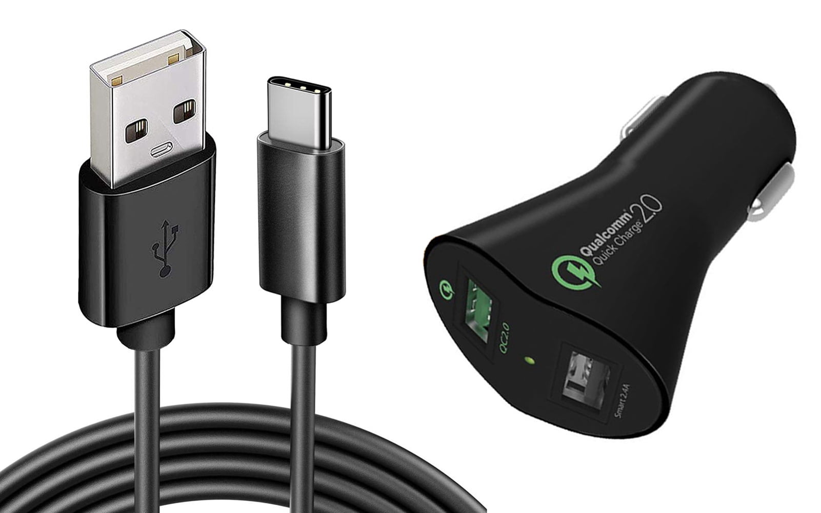 Car Charger for Nokia G300/G400 5G/G310 5G - 30W Fast 2-Port USB 6ft Cable Type-C Quick Charge DC Socket for Nokia G300/G400 5G/G310 5G