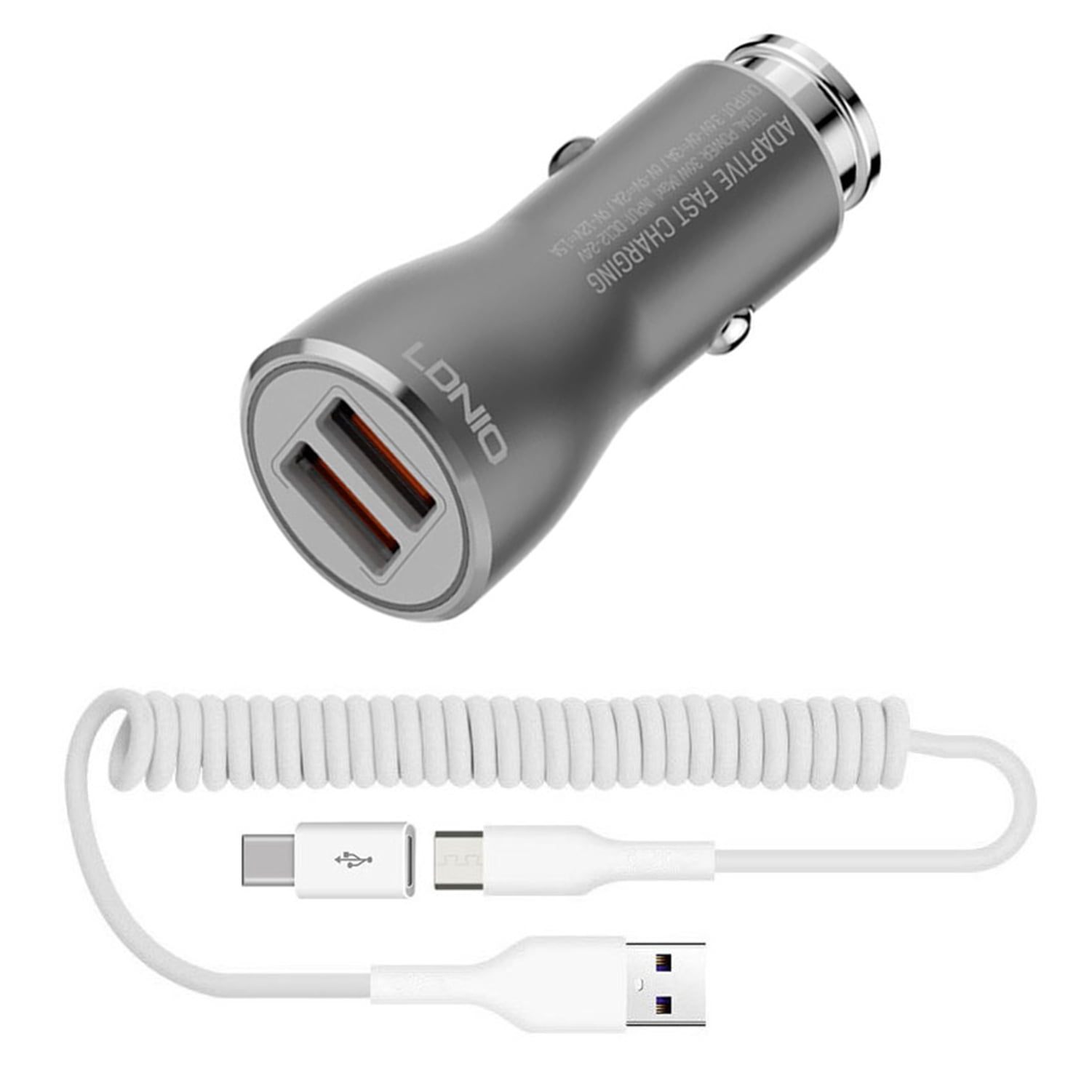 Car Charger for Nokia G300/G400 5G/G310 5G - 36W Fast 2-Port USB Coiled Cable Type-C Quick Charge DC Socket for Nokia G300/G400 5G/G310 5G