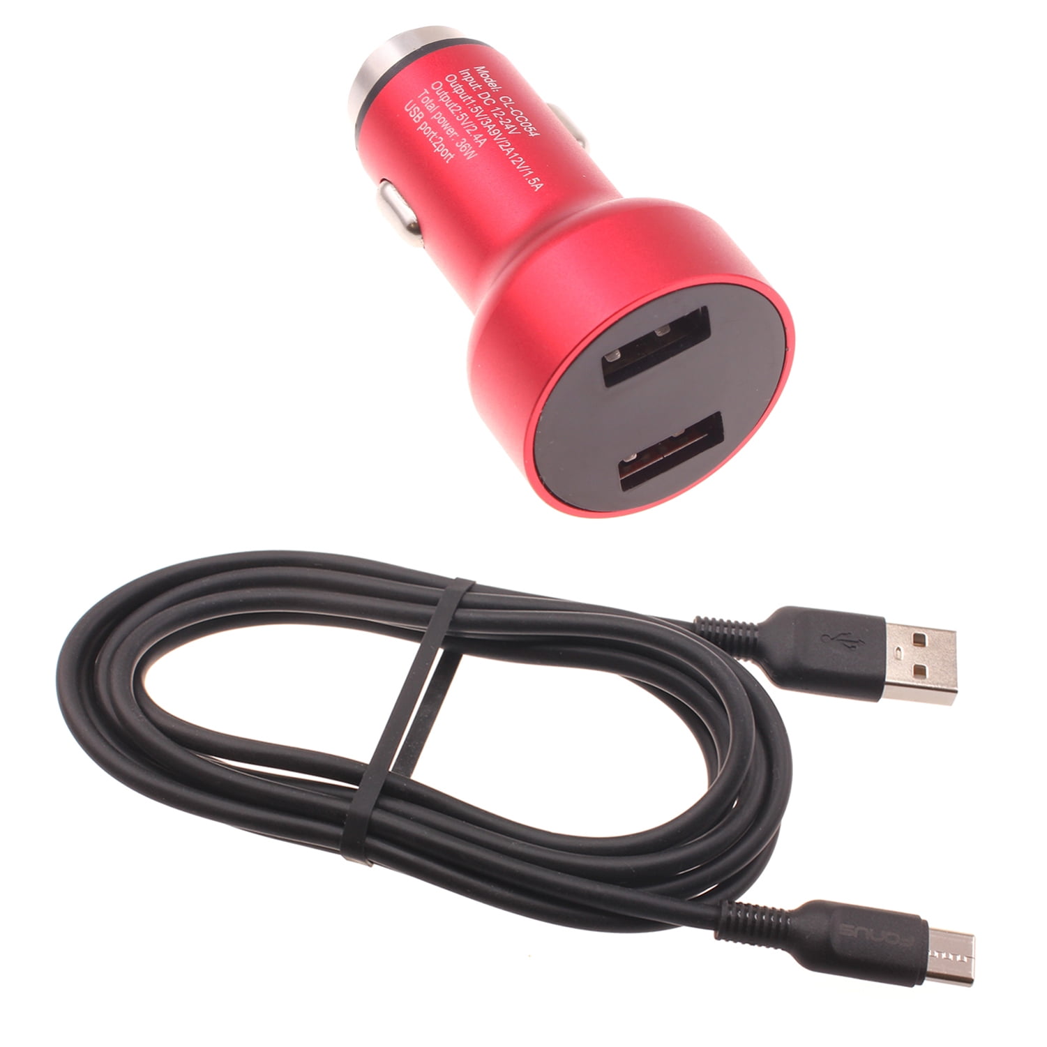 Car Charger for Nokia G50/G10/G20 - 24W Fast 2-Port 6ft USB-C Cable DC Socket Power Adapter for Nokia G50/G10/G20