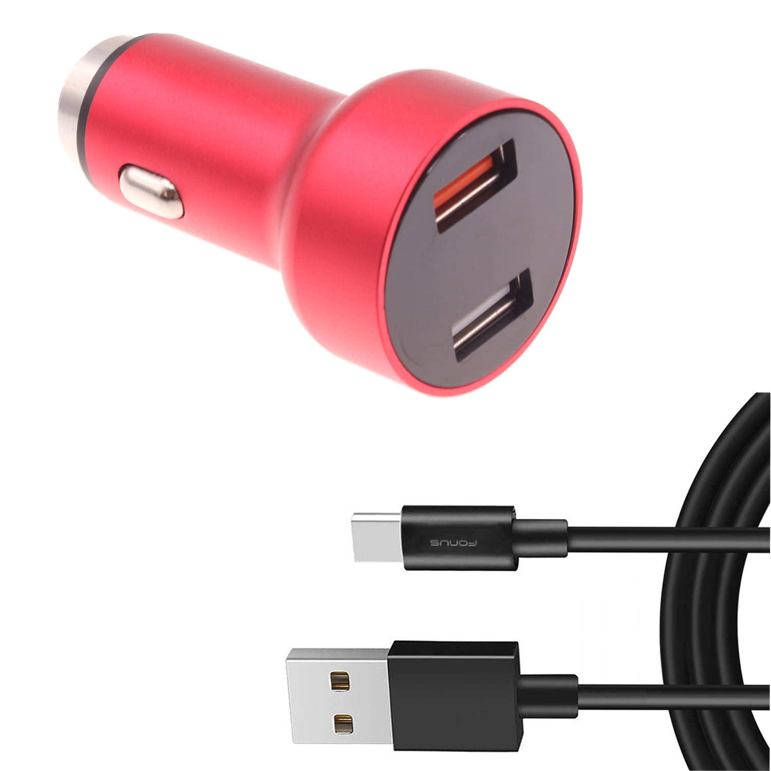 Car Charger for Nokia G90/G100 - 24W Fast 2-Port 6ft USB-C Cable DC Socket Power Adapter for Nokia G90/G100
