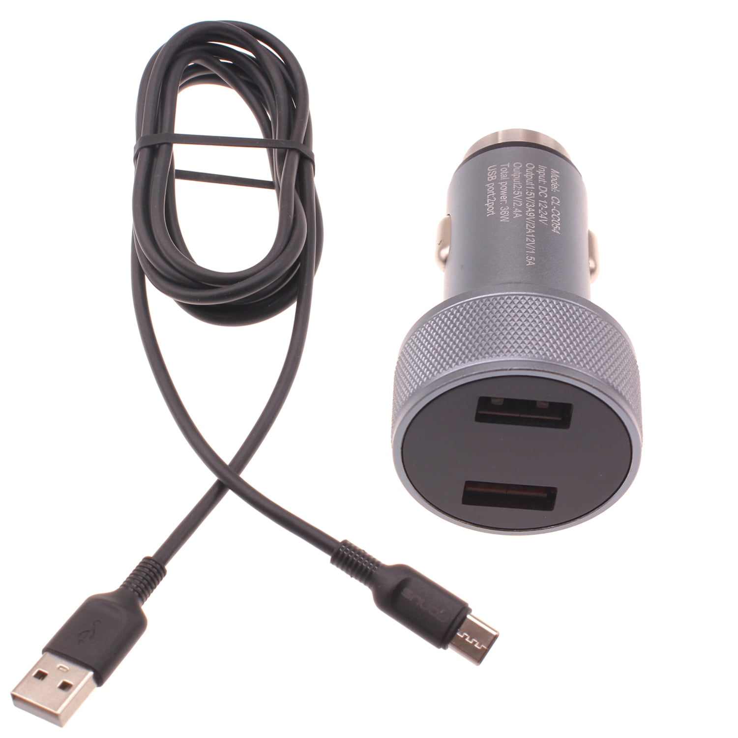 Car Charger for Nokia G90/G100 - 24W Fast 2-Port 6ft USB-C Cable DC Socket Power Adapter for Nokia G90/G100