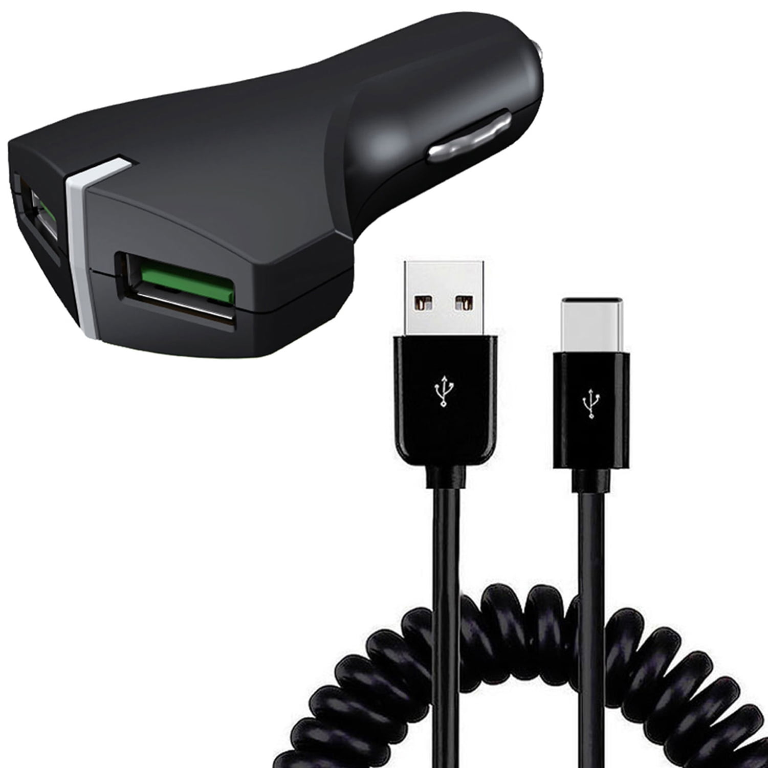 Car Charger for Nokia G90/G100 - 36W Fast 2-Port USB Coiled Cable Type-C Quick Charge DC Socket for Nokia G90/G100