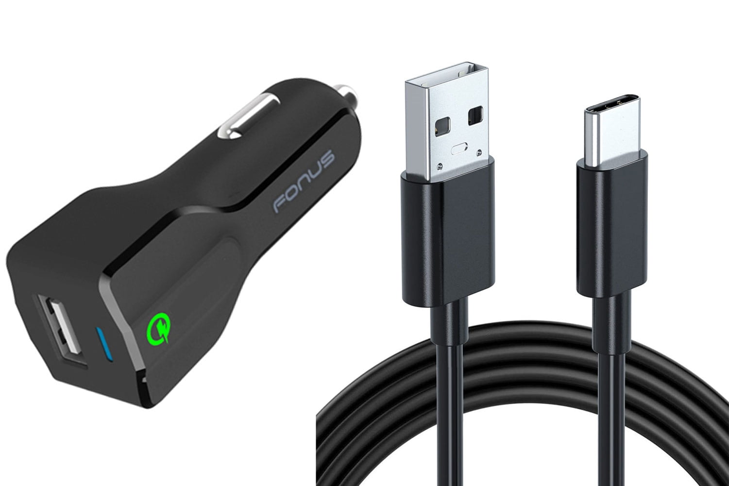 Car Charger for Nokia G90/G100/G300/G310 5G - 24W Fast 2-Port USB 6ft Cable Type-C Turbo Charge for Nokia G90/G100/G300/G310 5G