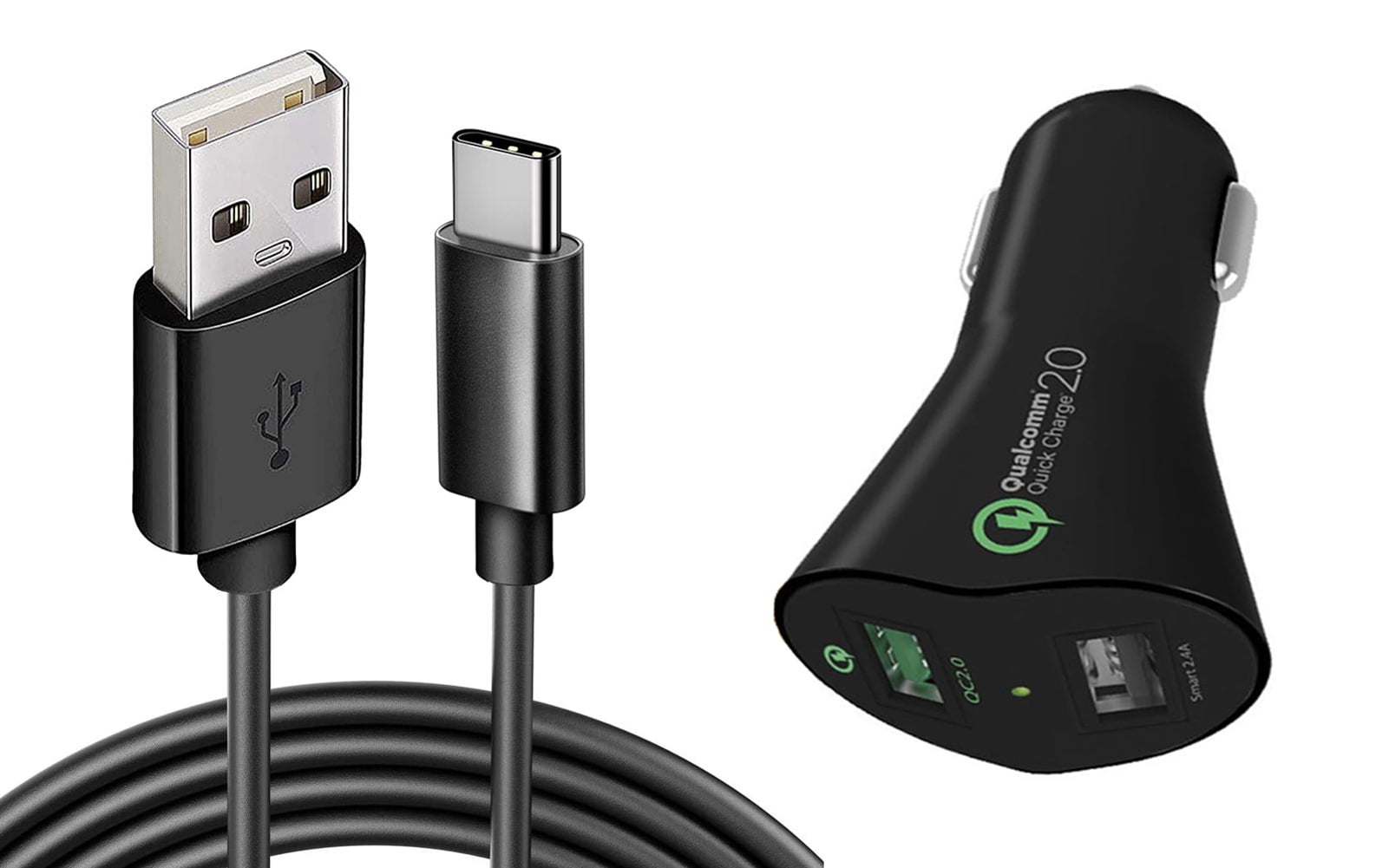 Car Charger for Nokia G90/G100/G300/G310 5G - 30W Fast 2-Port USB 6ft Cable Type-C Quick Charge for Nokia G90/G100/G300/G310 5G