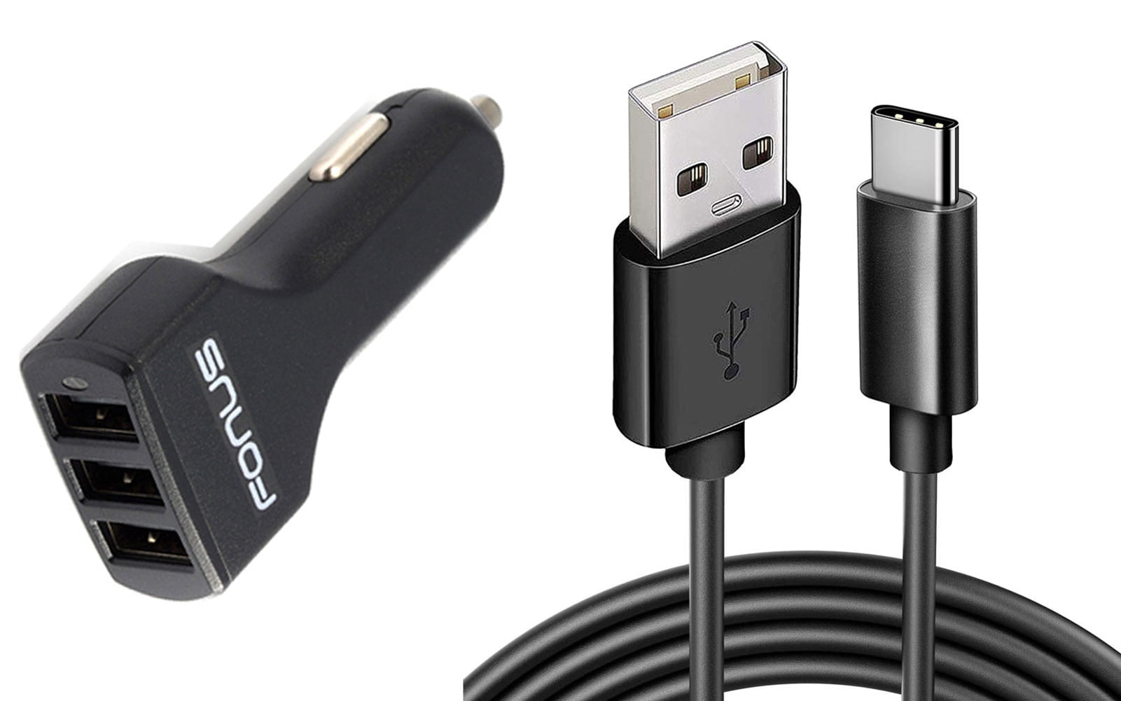 Car Charger for Nokia G90/G100/G300/G310 5G - 36W 3-Port USB 4.8A Type-C Cable 6ft for Nokia G90/G100/G300/G310 5G