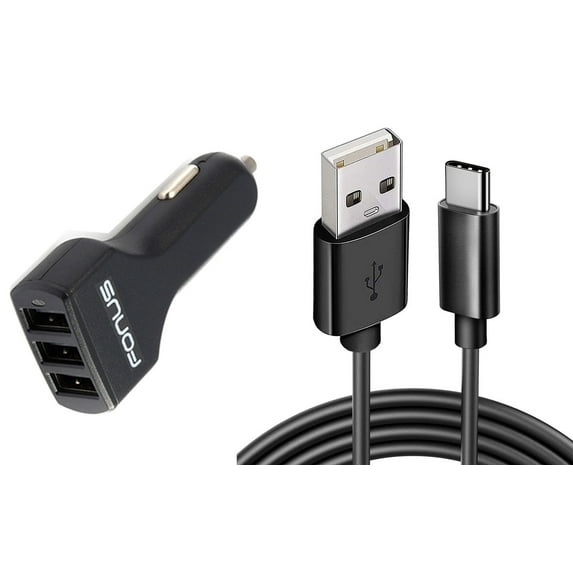 Car Charger for Nokia G90/G100/G300/G310 5G - 36W 3-Port USB 4.8A Type-C Cable 6ft for Nokia G90/G100/G300/G310 5G