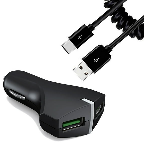 Car Charger for Nokia G90/G100/G300/G310 5G - 36W Fast 2-Port USB Coiled Cable Type-C Quick Charge for Nokia G90/G100/G300/G310 5G