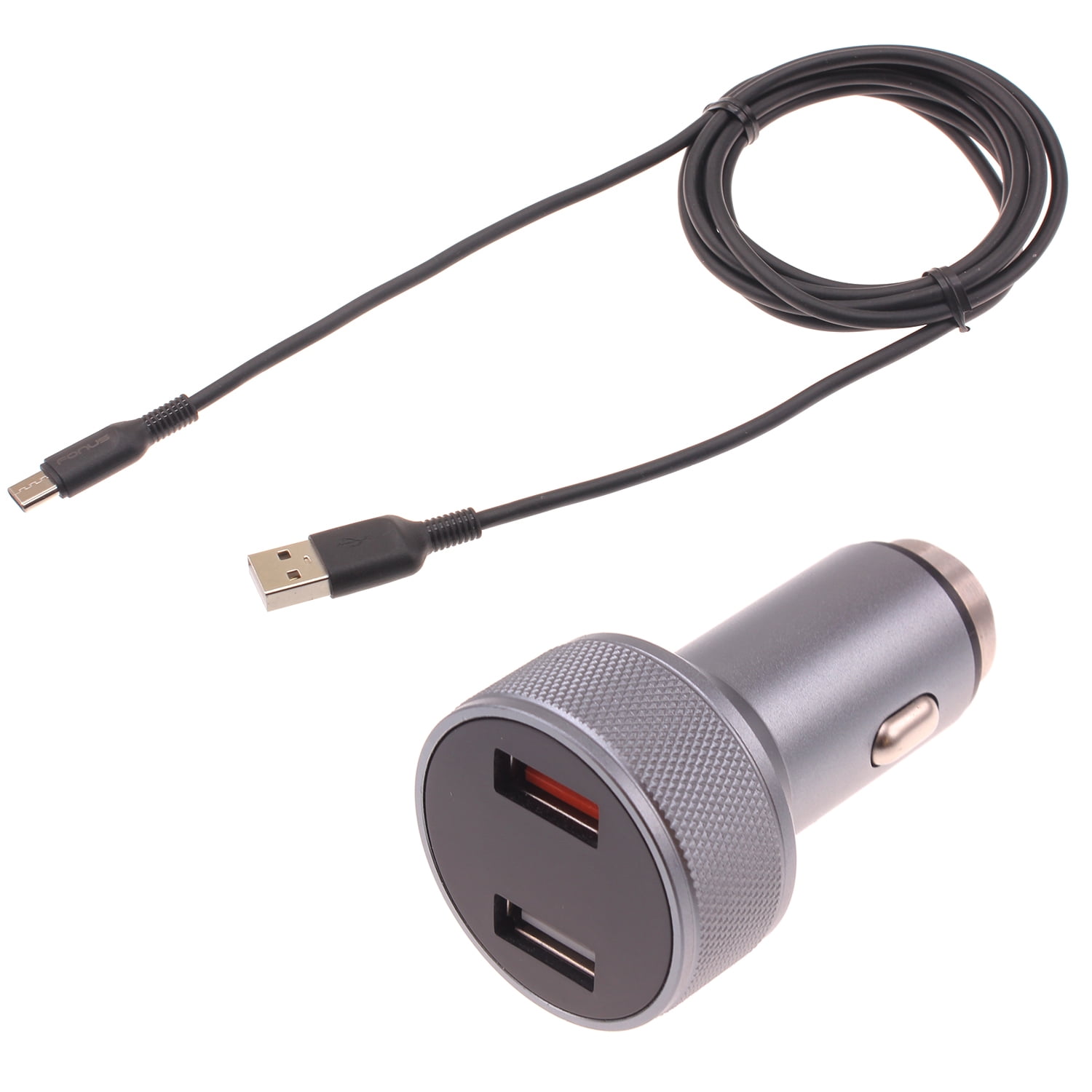 Car Charger for Nokia T20/T21 - 24W Fast 2-Port 6ft USB-C Cable DC Socket Power Adapter Long Type-C Cord