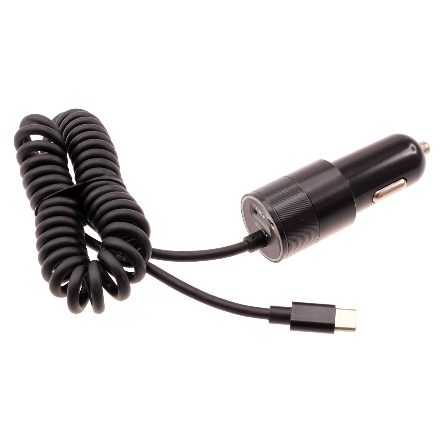 Car Charger for Nokia T20/T21 - 3.1A Type-C Power Adapter DC Socket Extra USB Port Coiled Cable