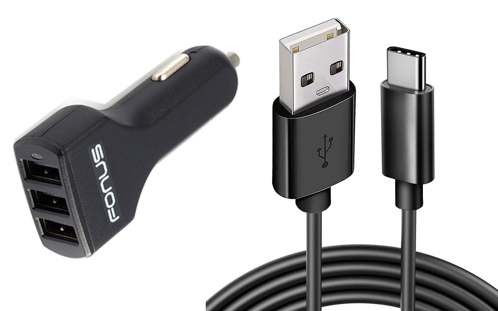 Car Charger for Nokia T20/T21 - 36W 3-Port USB 4.8A Type-C Cable 6ft Power Adapter
