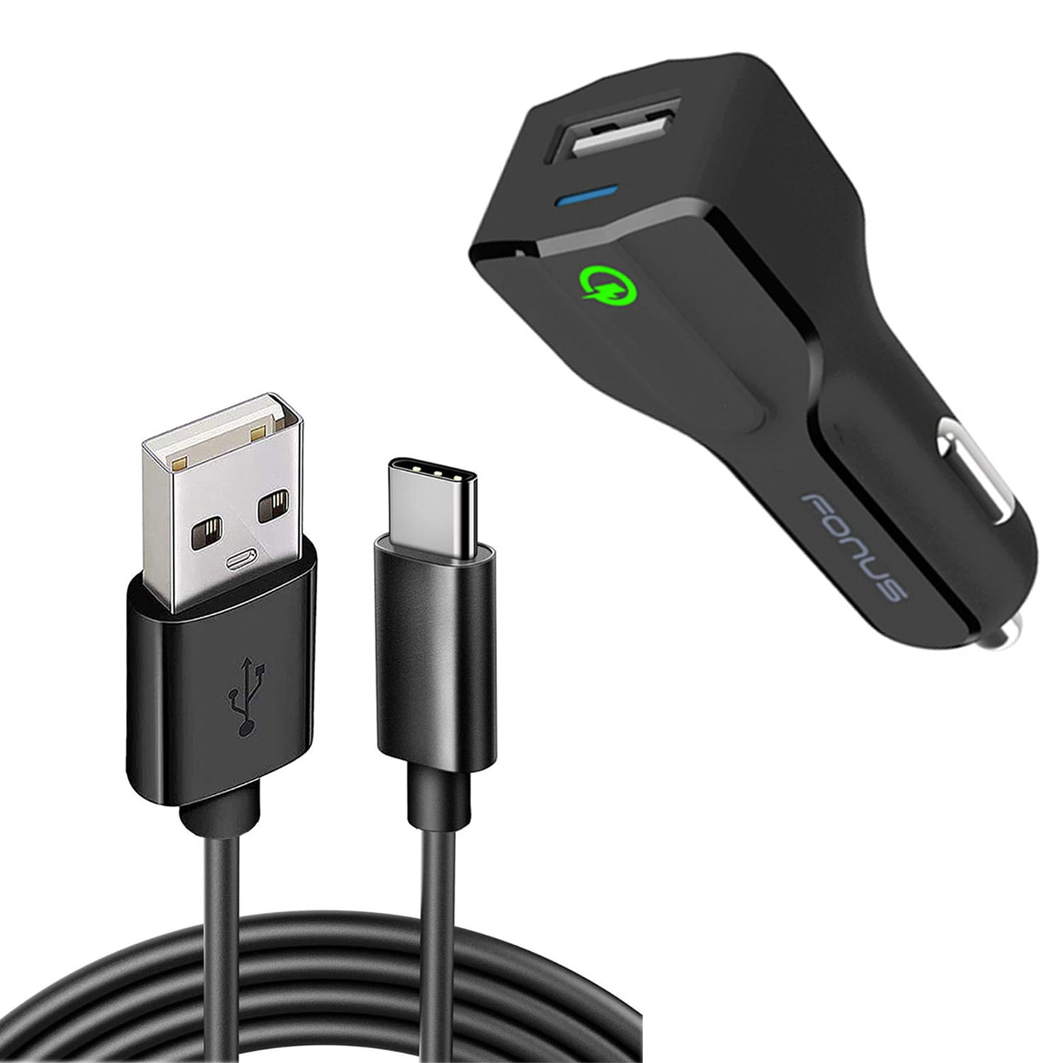 Car Charger for Nokia XR20/XR21 - 18W Fast USB Port 6ft Cable Type-C Quick Charge DC Socket for Nokia XR20/XR21