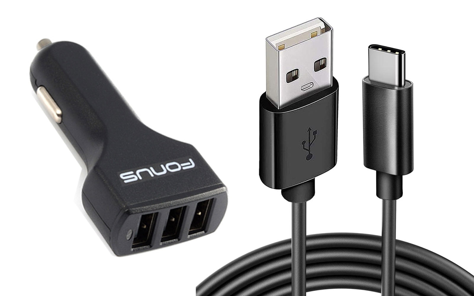 Car Charger for Nokia XR20/XR21 - 36W 3-Port USB 4.8A Type-C Cable 6ft Power for Nokia XR20/XR21