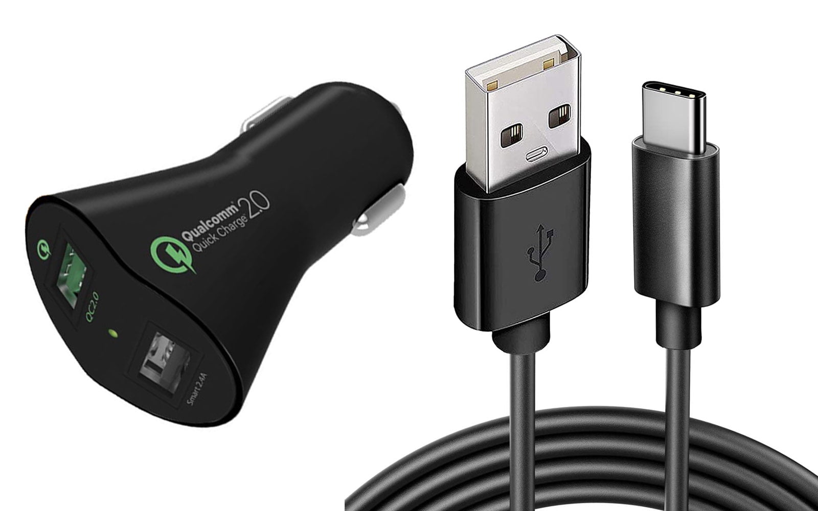 Car Charger for OnePlus 11/12/12R/13/13R 5G - 30W Fast 2-Port USB 6ft Cable Type-C Quick Charge DC Socket Power