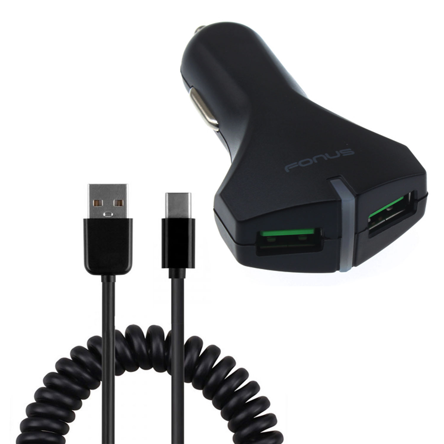 Car Charger for OnePlus Pad 2/Pro/3 (2025) - 36W Fast 2-Port USB Coiled Cable Type-C Quick Charge DC Socket Power