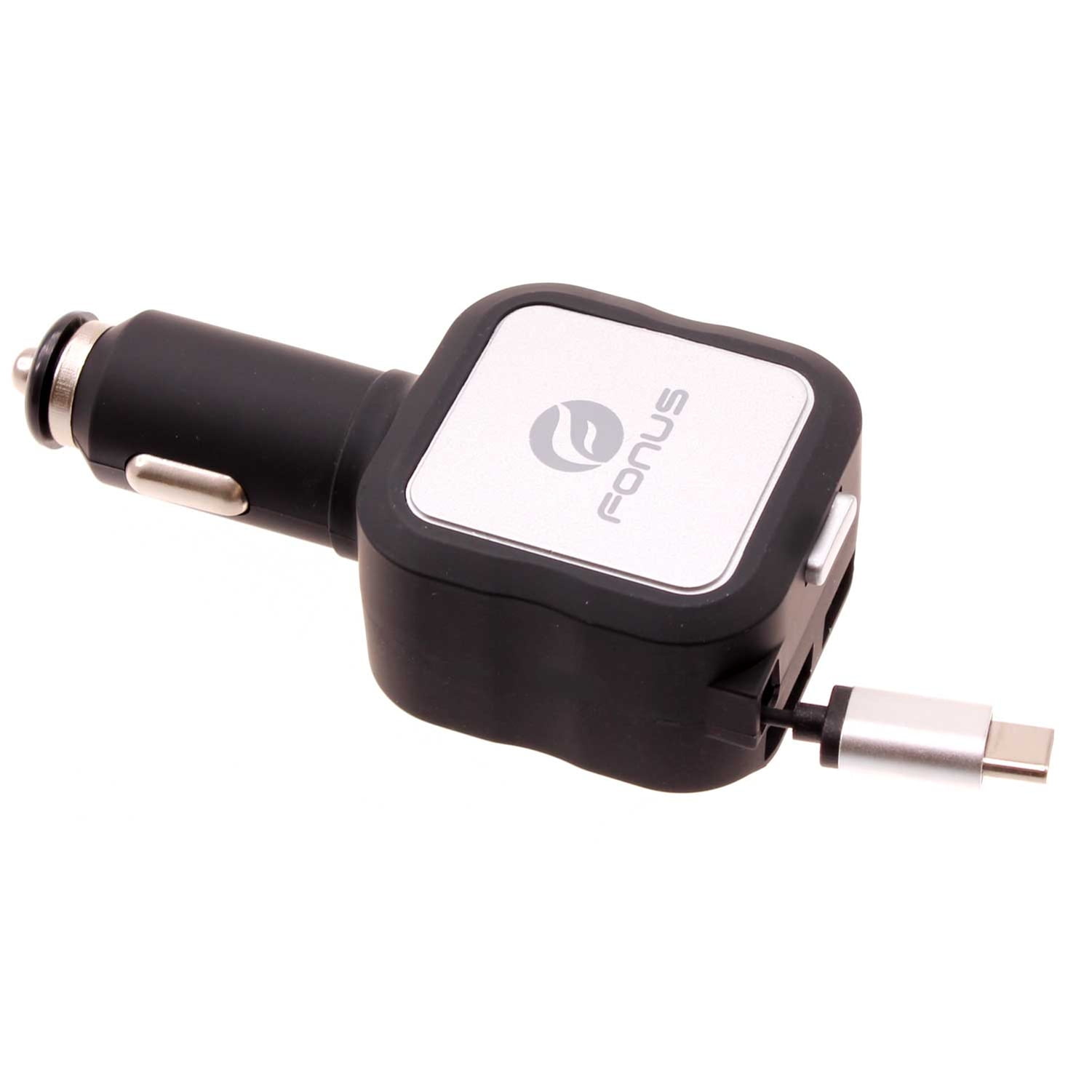 Car Charger for Samsung Galaxy A71 5G/A51/A21/A11 - Retractable 4.8Amp Type-C 2-Port USB Fast Charge for Galaxy A71 5G/A51/A21/A11