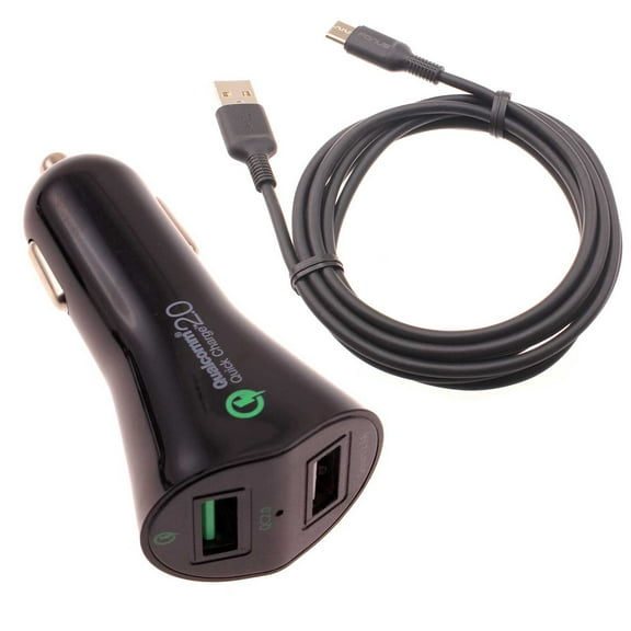 Car Charger for Samsung Galaxy Tab A 8.0" (2017)/Tab A8 10.5" (2021) - 30W Fast 2-Port USB 6ft Cable Type-C Quick Charge DC Socket Power