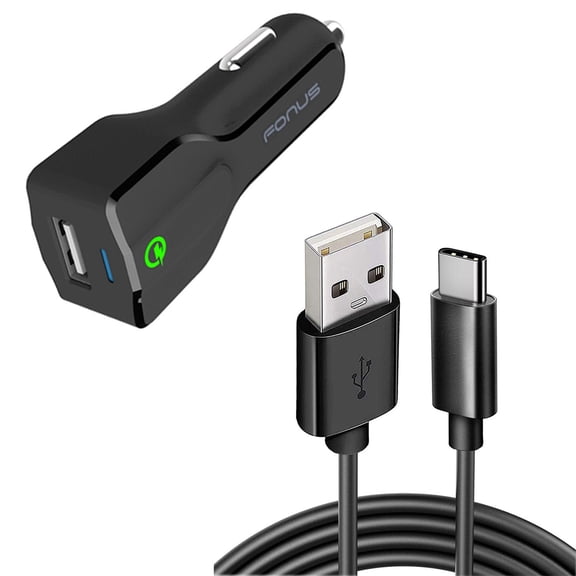 Car Charger for Samsung Galaxy Tab A9/Tab A9 Plus - 18W Fast USB Port 6ft Cable Type-C Quick Charge DC Socket Power