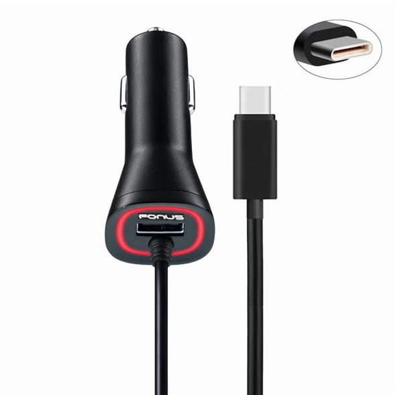 Car Charger for Samsung Galaxy Z Fold7 - 3.4A Type-C Power Adapter DC Socket Extra USB Port Coiled Cable