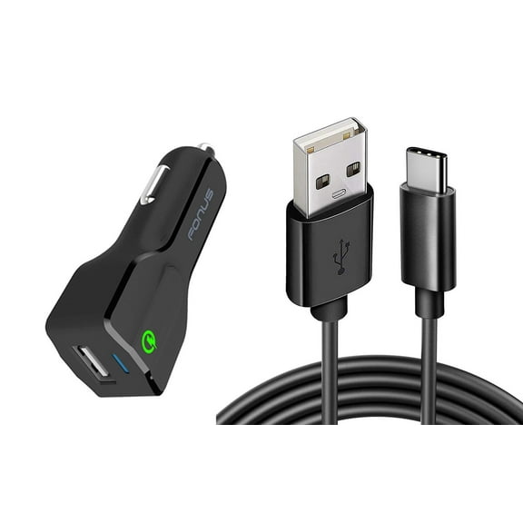 Car Charger for T-Mobile REVVL Tab - 18W Fast USB Port 6ft Cable Type-C Quick Charge DC Socket for T-Mobile REVVL Tab