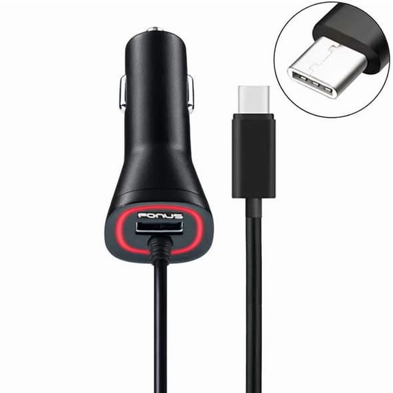 Car Charger for T-Mobile REVVL Tab (2023) - 3.4A Type-C Power Adapter DC Socket Extra USB Port Coiled Cable