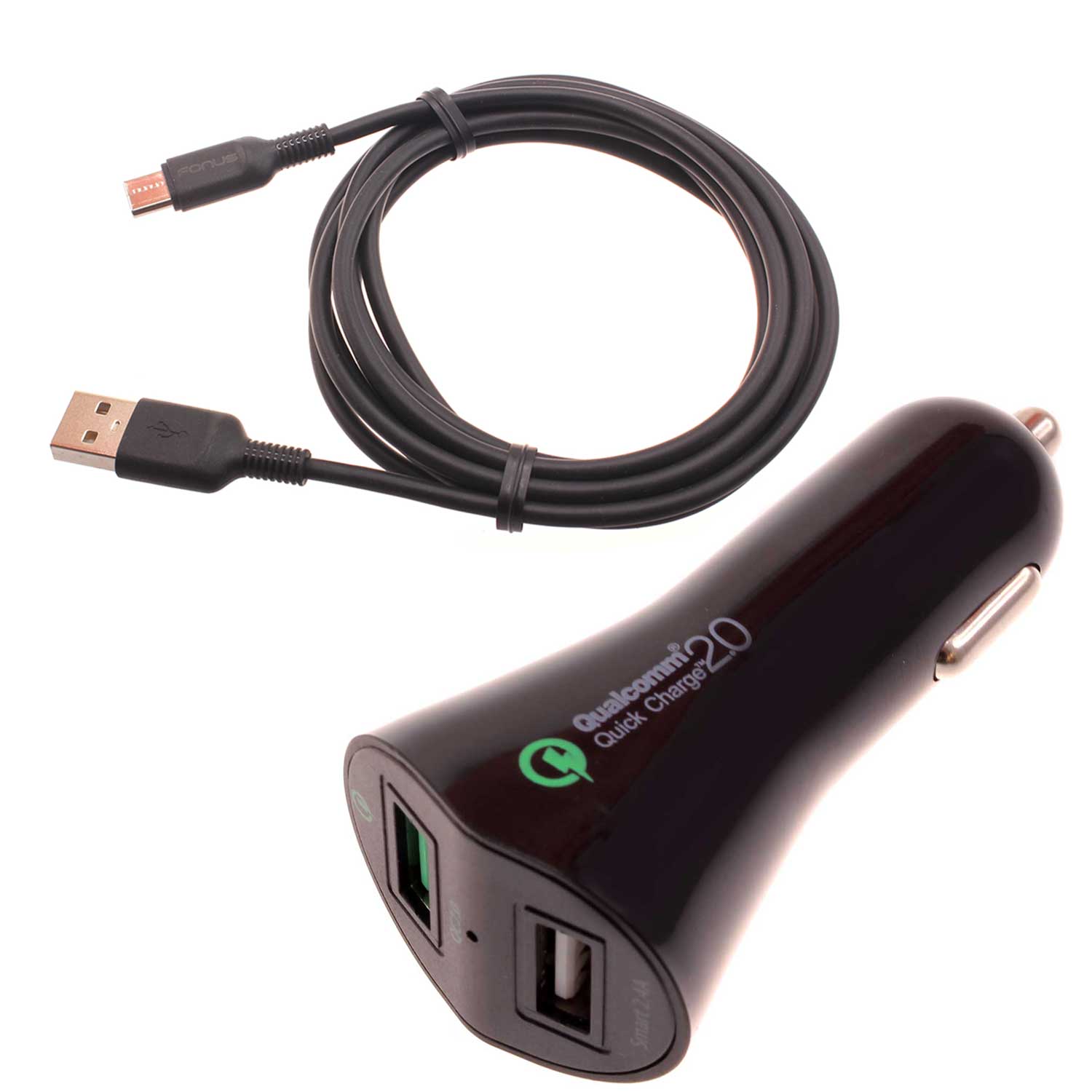Car Charger for T-Mobile REVVL Tab (2023) - 30W Fast 2-Port USB 6ft Cable Type-C Quick Charge DC Socket Power