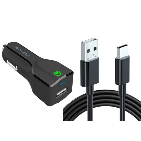 Car Charger for TCL 50 LE/XE 5G/XL 5G/60/60R/K32 5G - 24W Fast 2-Port USB 6ft Cable Type-C Turbo Charge DC Socket Power