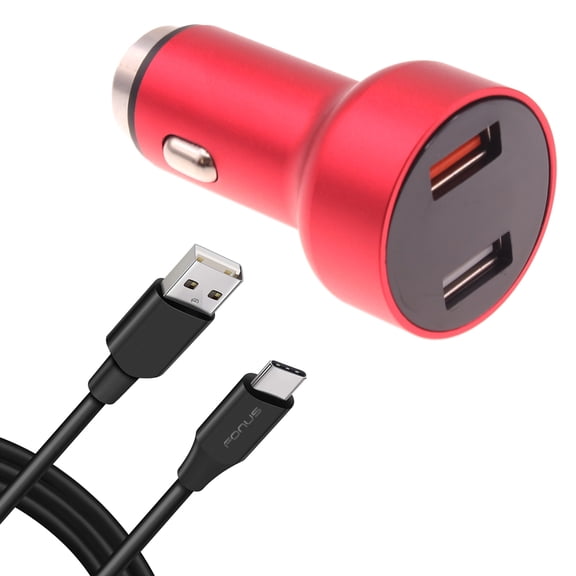 Car Charger for TCL TAB 10s 10.1/TABMAX 10.4 - 24W Fast 2-Port 6ft USB-C Cable DC Socket Power Adapter for TCL TAB 10s 10.1/TABMAX 10.4