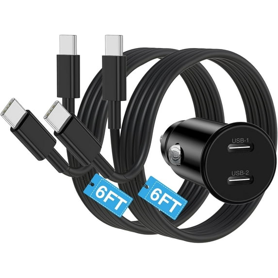Car Charger for iPhone 15,40W Dual Port USB C Car Charger with USB C to USB C Cable 6ft,Type C Car Adapter Fast Charging