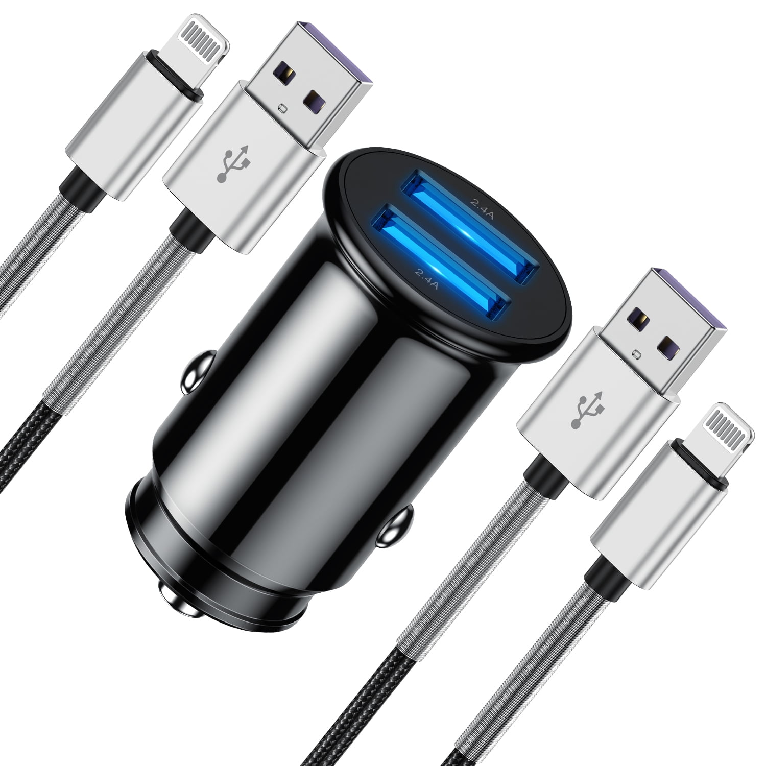 2-Pack 69W 4-in-1 Retractable Car Charger - Fast USB C Charging For IPhone 16/15/14, Includes Retractable Cables