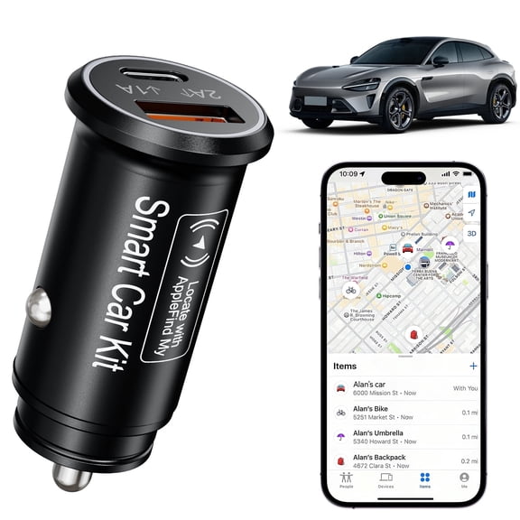 Car Charger with Multi-Port Cigarette Lighter Adapter and GPS Tracker,Car Charger USB C Support Apple Find My and Android Find Hub