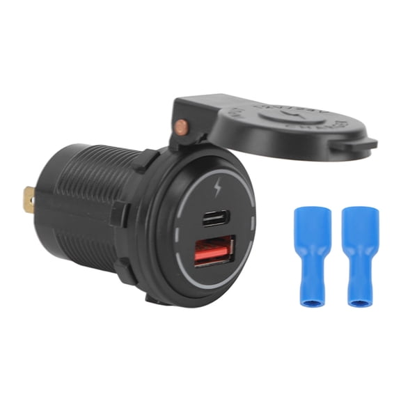 Car Charger with Spring Cover Dual Port USB Type C QC3.0 IP66 Waterproof Charger Adapter for Motorcycles SUV RV