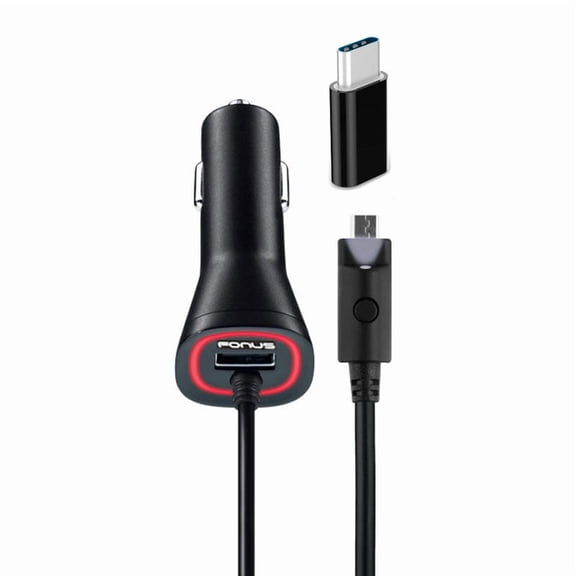 Car Charger with USB-C Adapter Power Adapter for Samsung Galaxy S20/S21/S22/Plus/Ultra/FE - Type-C DC Socket Extra USB Port Coiled Cable LED Light